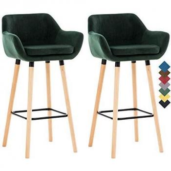 Set de 2 Taburetes Grant con Respaldo y Reposabrazos en Terciopelo Verde