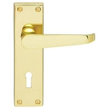Brass Victorian Flat Lever Lockback Handle – 150 × 42 mm (Metallic Finish)