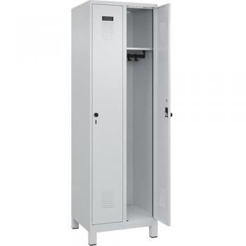 C+P Evolo Plus Rangement à vêtements 300 mm, 2 compartiments, hauteur 1950 mm – gris clair