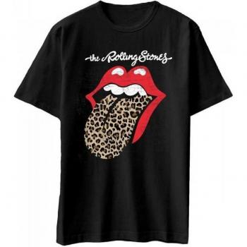 Rolling Stones T-Shirt Nero XXL Linguetta Leopardata Unisex in Cotone