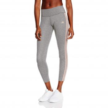 Adidas Damen Tights Essentials – 3‑Stripes, Medium Grey Heather / Haze Coral L