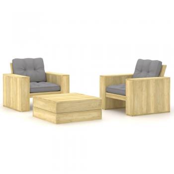 Lot Salon de Jardin 75×75×31 cm – 3 chaises en bois de pin traité