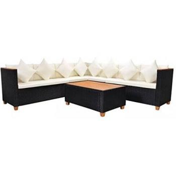Set Divani da Giardino 5 pz con Cuscini in Polyrattan Nero
