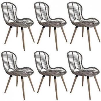 Lot de 6 chaises à dîner en rotin naturel marron pour salon, salle à manger, cuisine et maison
