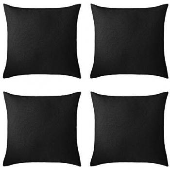 Deconovo Square Chair Cushions Faux Linen Throw Pillow Cases with Hidden Zipper 18x18, 4 Pieces Black