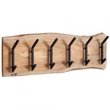 FineBuy Akazie Massivholz Wandgarderobe mit Metallhaken 100 cm