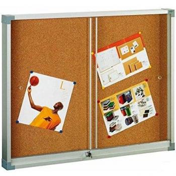 Tablón de Anuncios Faibo Vitrina Corcho Cristal 90 x 120 cm Marrón Plateado