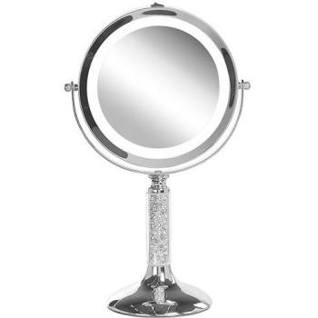 Espejo de Maquillaje Doble Cara con Iluminación LED, Marco de Metal Plateado, Ø 13 cm, Magnificación 1x/5x