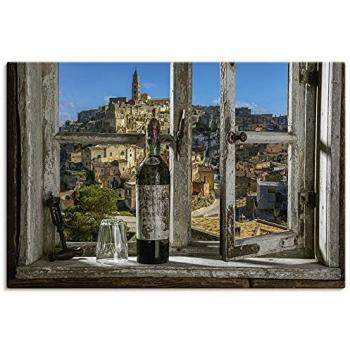 Wandbild ARTLAND Blick aus dem Fenster Matera, Italien, grau, B/H: 120cm x 80cm