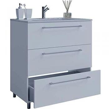Lavabo 2 Pezzi VCM con Schubo e Armadio a 3 Cassetti (Bianco)