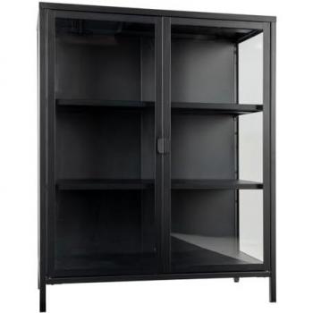 Vitrine Double Porte Noir en Verre et Acier 80×40×101,5 cm