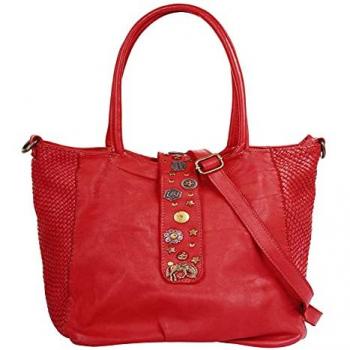 Forty° Henkeltasche, rot, echtes Leder, Made in Italy