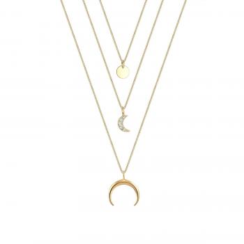 Layer Halskette Halbmond Kristalle Silber 925