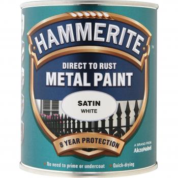 HAMMERITE Direct To Rust Metal Paint 750ml tin. Satin White. 8 year protection