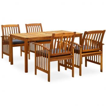 Set patio Acacia solide – table, 4 chaises et coussins inclus