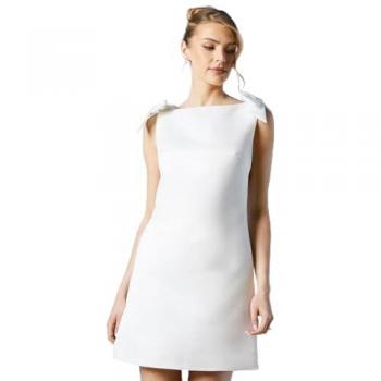 Ivory Structured Satin Bow Detail Bridal Mini Dress – Size 14 (Women)