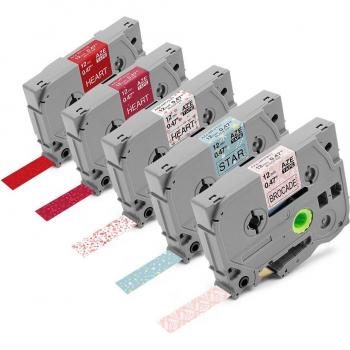 Unistar TZe rubans 5 pièces motif compatibles Brother P-Touch 12mm x 4m