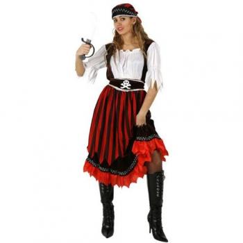 Déguisement de pirate femme XXL rayé marron et rouge