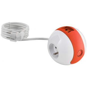 WATT&CO Multiprise Multimédia WATTBALL 2P 16A + 1P 6A + USB 2.1A  Rouge