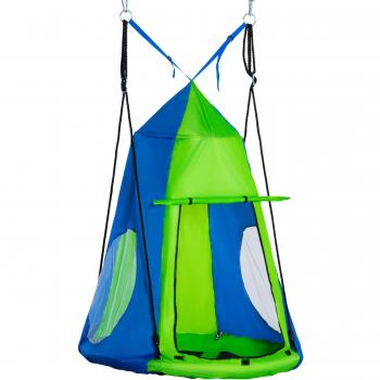 Columpio Nido con Tienda Enrollable Outsunny Ø100x180 cm Verde y Azul