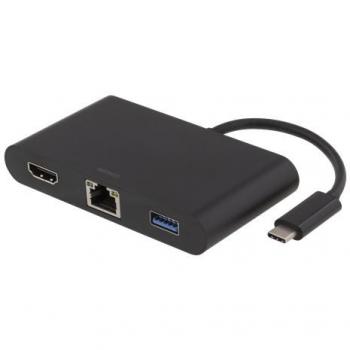 DELTACO MultiPort Hub+Dock: HDMI + Ethernet + USB‑C + USB‑A + Audio (schwarz)