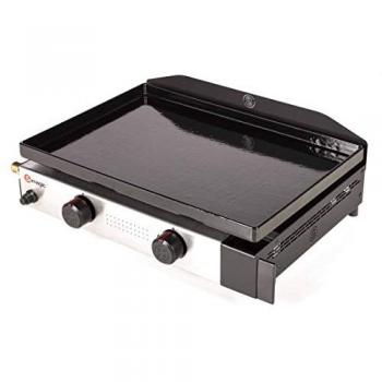 Plancha gaz à brûleur double – 58,5 × 41 × 18,5 cm, couleur noire