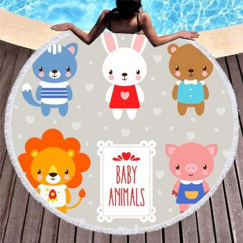 3D Printed Beach Towel with Cartoon Animals 150cm
