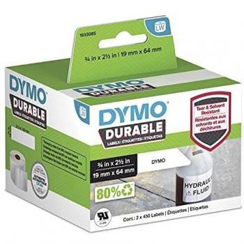 DYMO LabelWriter Durable Industrial Labels, White Poly, 19 x 64 mm, 2 Rolls of 450
