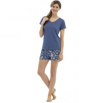Blue Tom Franks Women's V-Neck Top & Butterfly Short Set – L/XL 16‑18