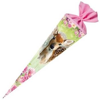 Nestler Schultüte Rehkitz 70 cm rund mit Filzverschluss rosa