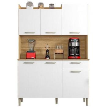 Meuble « GENOVA » : buffet cuisine, 6 portes, 1 tiroir, chêne et blanc