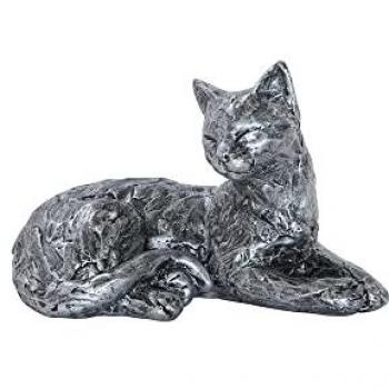 Statue : Chat argenté couché