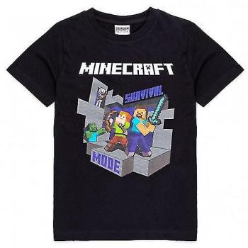 T‑shirt Mode Survie Minecraft 9-10 ans, Noir