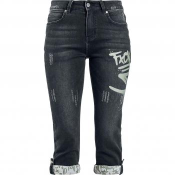 Schwarze 3/4 Jeans-Short mit Street Art Detail – RED by EMP