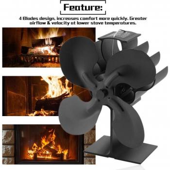 Zwarte Warmteverdeling Fan voor Thuis – 4 Blade Kachel