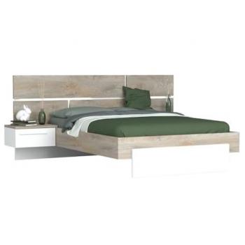 Lit Effet Bois LED 180x200 cm avec Chevets Suspendus Nino Light