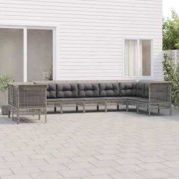 Ensemble de jardin 9 pièces avec coussins Gris Résine tressée