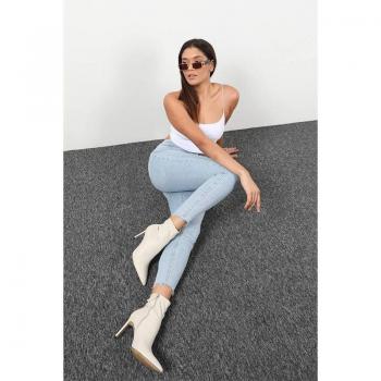 Pantalone Blù Ghiaccio Skinny con Cintura Alta
