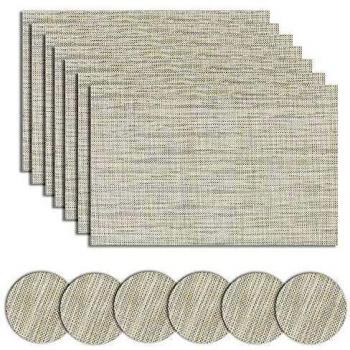 ZhengYue 6‑Piece Woven Placemat Set with Coaster – PVC, 45×30 cm, Beige