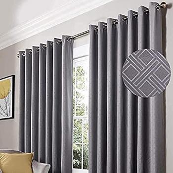 Alan Symonds Silver Diamond Eyelet Blackout Curtains