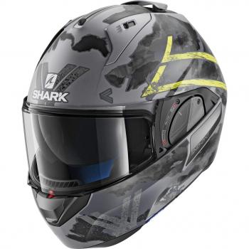 Evo-One 2 Shark Klapphelm – Schwarzer Grund, Gelbe Akzente, Anthrazit, AYK M
