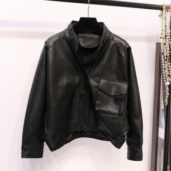 Veste femme grande taille en simili-cuir, coupe ample avec manches longues
