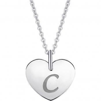 Elegante Kette mit graviertem Herz-Anhänger C aus 333 Weißgold