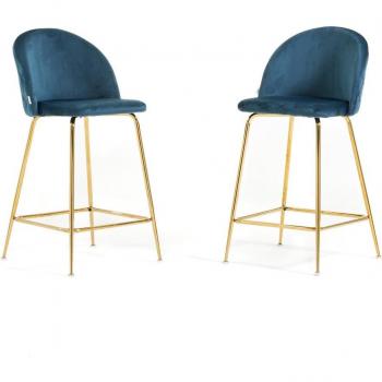 Bar Chair Azul Sera XL con Patas Metálicas Doradas