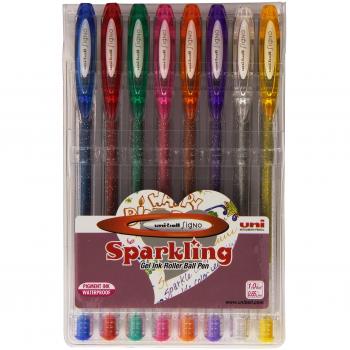 Boligrafo uni ball um-120 signo 0,7 mm tinta gel estuche de 8 colores con purpurina