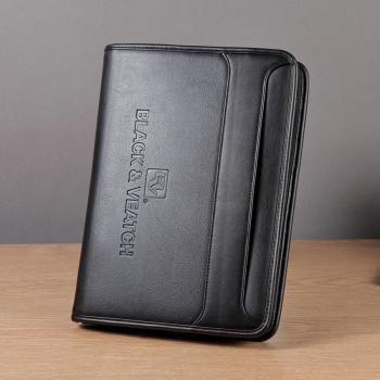 Zippered Document Bag A4 PU Leather with Cellphone Pocket