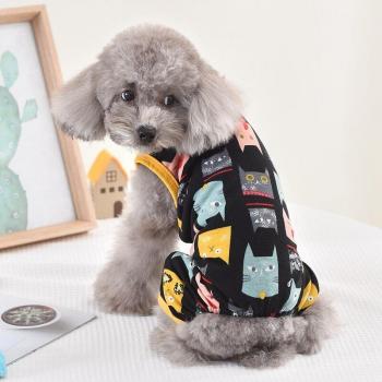 Black Sleeveless Dog Pajamas with Cute Cat Print for Yorkshire Terriers and Medium Breeds, XS to 3XL