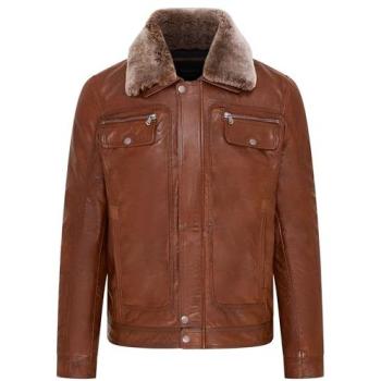 Tan 4XL Men’s Infinity Leather Trucker Jacket (Tornio)