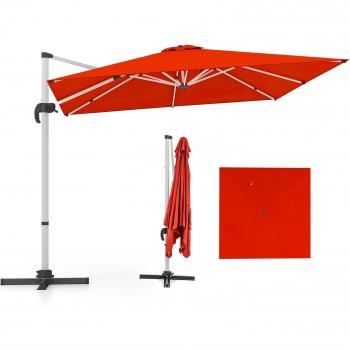 Ombrellone Quadrato 300x300 cm – Arancione – Base Incrociata, Mano in Alluminio, Rotazione Completa