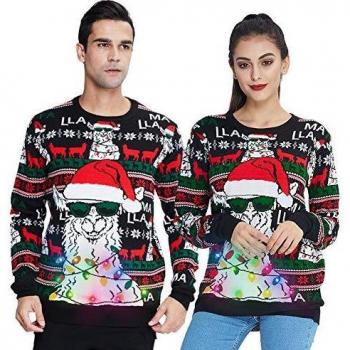 Weihnachtsschwarm-Alpaka Pullover Freshhoodies LED-Glitzer XXL
